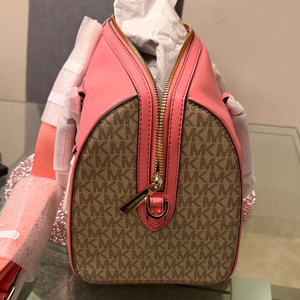 Michael Kors Pink and Brown Jetset Travel Duffle. - Picture 6 of 10